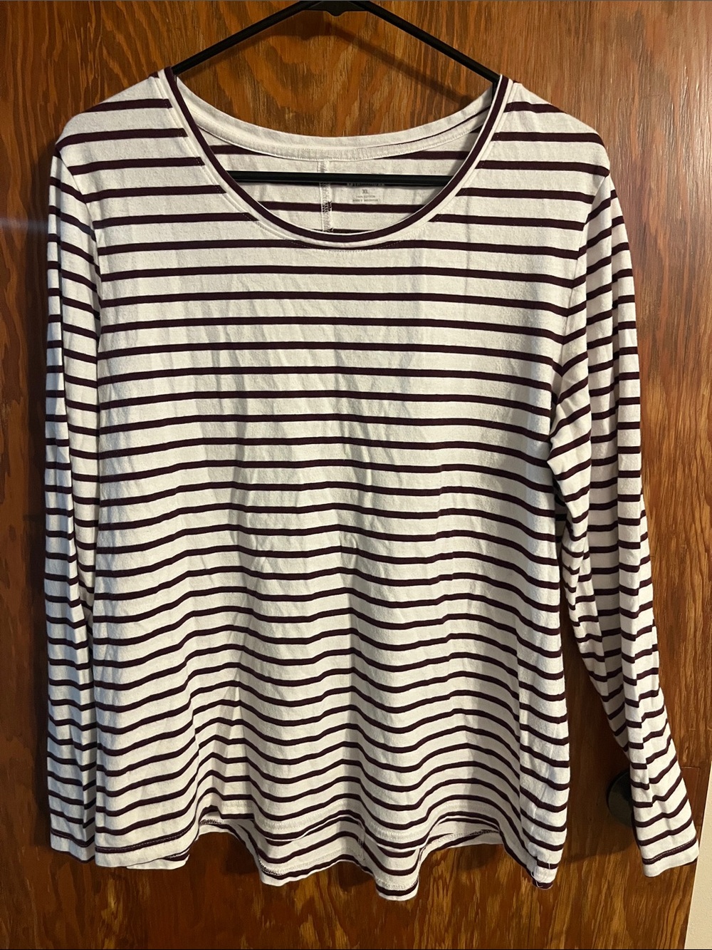 Women's Duluth Trading Long-Sleeve Striped Crewneck Top - White & Brown